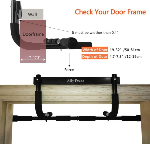 Ally Peaks Pull Up Bar for Doorway | Thickened Steel Max Limit 440 lbs Upper Body Fitness Workout Bar| Multi-Grip Strength for Doorway | Indoor Chin-Up Bar Fitness Trainer for Home Gym Portable - Image 4