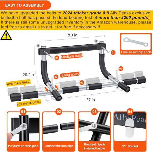 Ally Peaks Pull Up Bar for Doorway | Thickened Steel Max Limit 440 lbs Upper Body Fitness Workout Bar| Multi-Grip Strength for Doorway | Indoor Chin-Up Bar Fitness Trainer for Home Gym Portable - Image 5