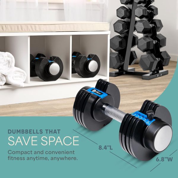 Lifepro Adjustable Dumbbells Set/Single - 15lb 43lb 55lb 90lb 25 lb Dumbbell Sets with Rack - Quick Adjust, Secure Grip weights dumbbells set - Compact Hand Weights for Women/Men at Home Gym - Image 4