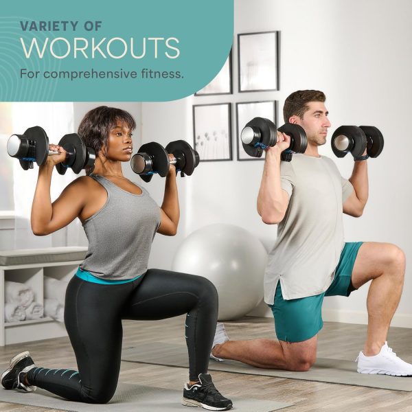 Lifepro Adjustable Dumbbells Set/Single - 15lb 43lb 55lb 90lb 25 lb Dumbbell Sets with Rack - Quick Adjust, Secure Grip weights dumbbells set - Compact Hand Weights for Women/Men at Home Gym - Image 6