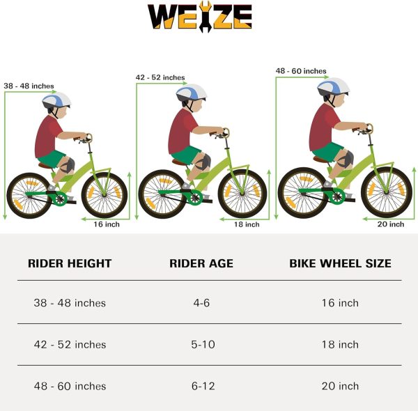 WEIZE Kids Bike,16 20 Inch Children Bicycle for Boys Girls Ages 4-12 Years Old, Rider Height 38-60 Inch, Coaster Brake, Multiple Color Options - Image 4